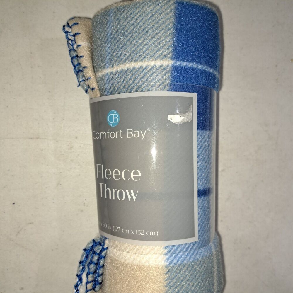 Soft Fleece Printed Throw Blanket - 50" x 60" - Tan-Blue Checkered
